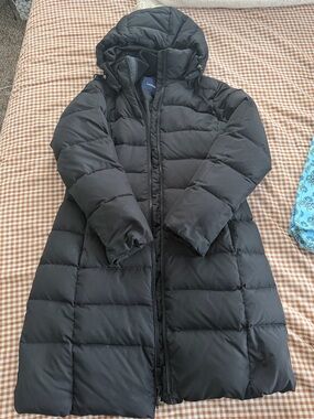 Lands' End Black Hooded Long Puffer Coat